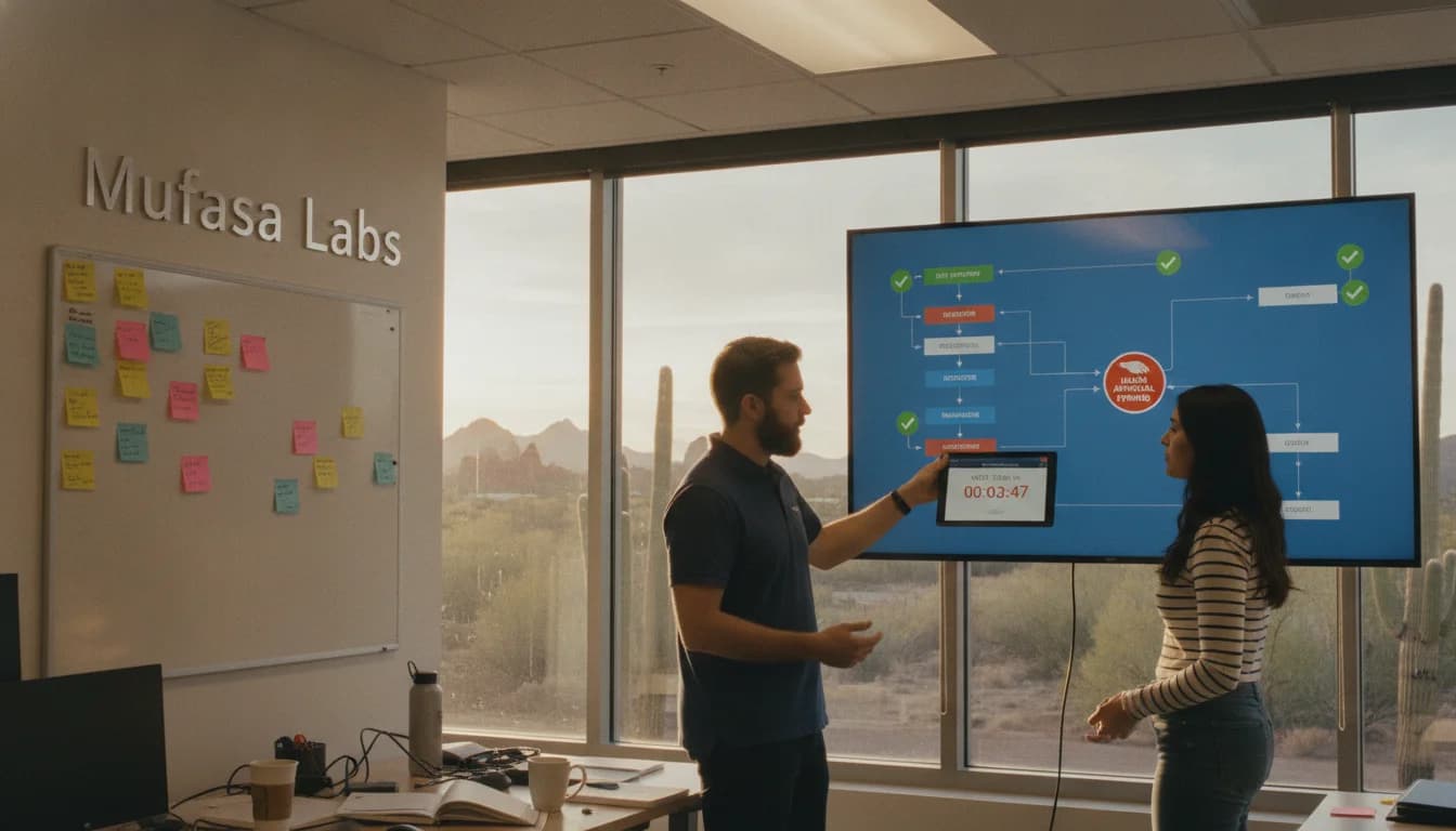 Mufasa Labs engineers reviewing an AI agent workflow